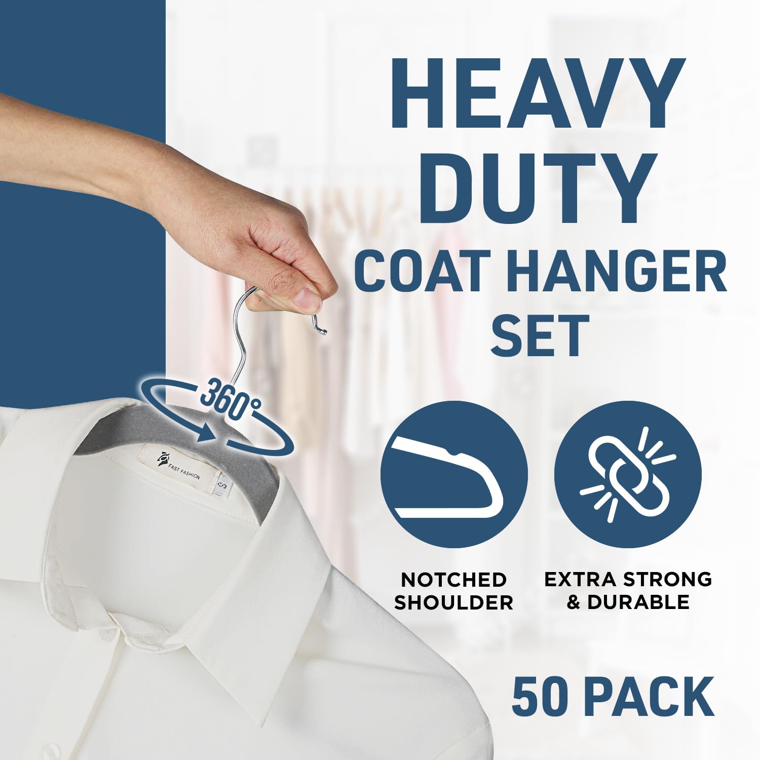 Lifemaster Velvet Non-Slip Hangers - 50 Pieces Non-Slip Coat Hanger Set With 360 Swivel Hook, Space-Saving, Sleek Design, Keep C